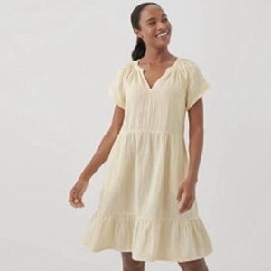PACT Organic Cotton Coastal Double Gauze Throw-and-Go Dress Butter Yellow Size L